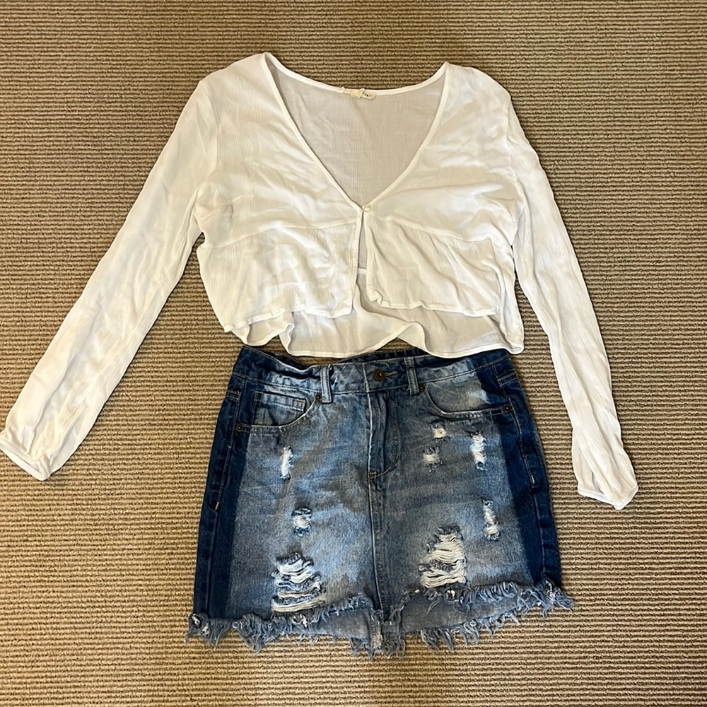 PacSun/L.A. Hearts cropped long sleeve top & Vintage Havana denim skirt